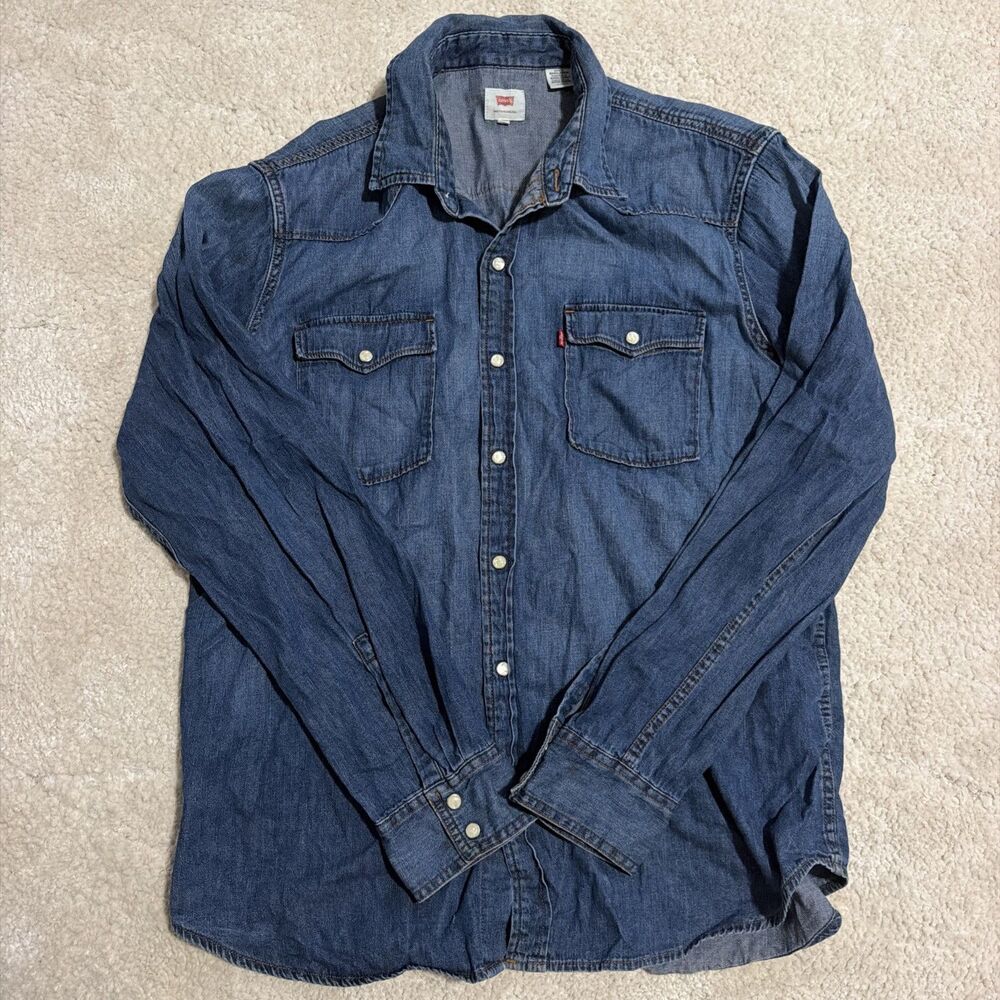Levi’s Denim Pearl snap shirt XL Plain Denim Blue Wash Long Sleeve